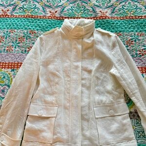 Talbots White Linen Zippered Hooded Packable Jacket Size 12 New